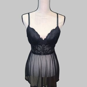 Jessica Simpson Black Sheer Sexy Gown Babydoll Size M preowned